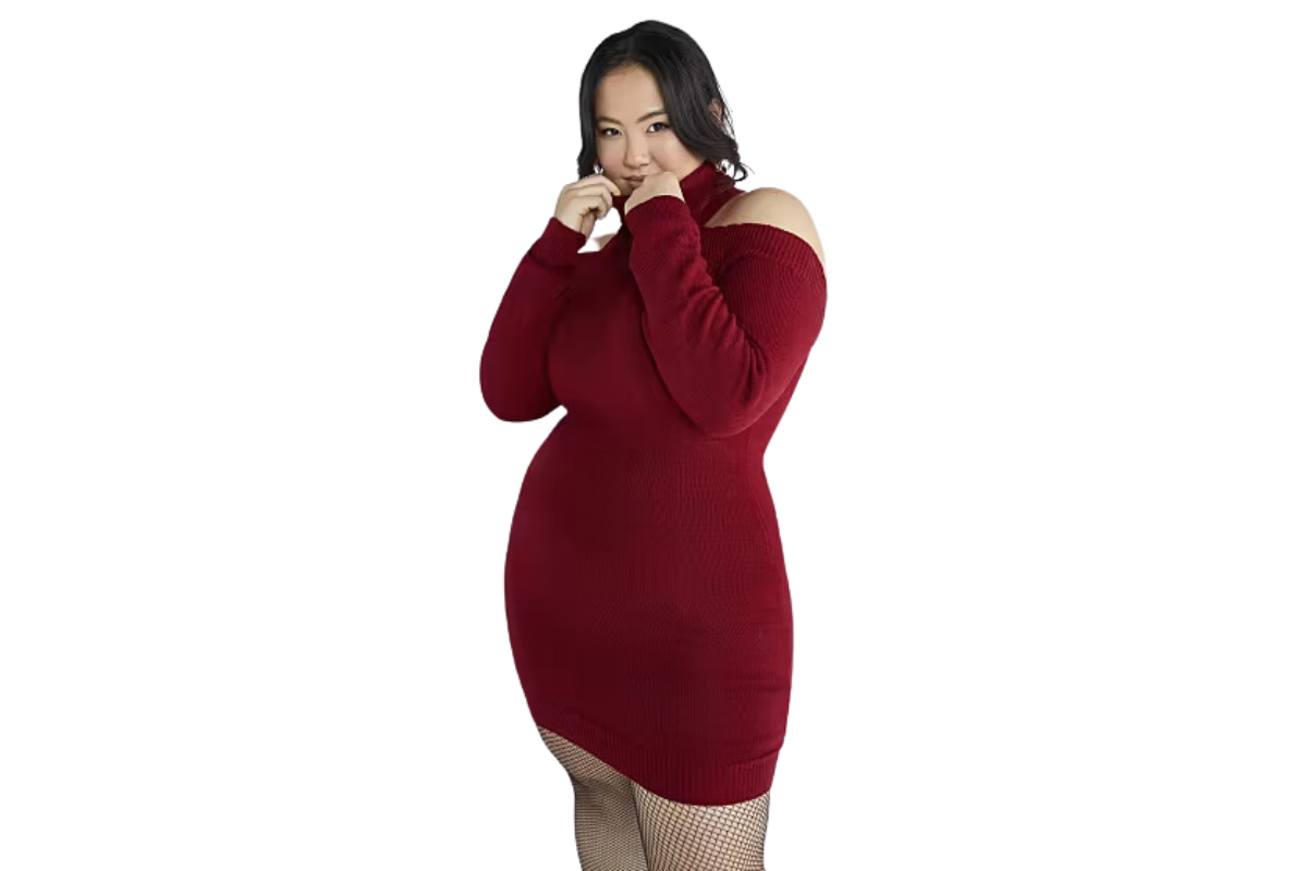 Cold shoulder red bodycon short plus size dress