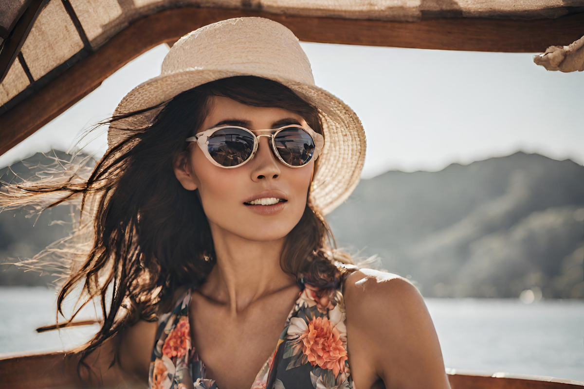 woman in contrast frame sunshades