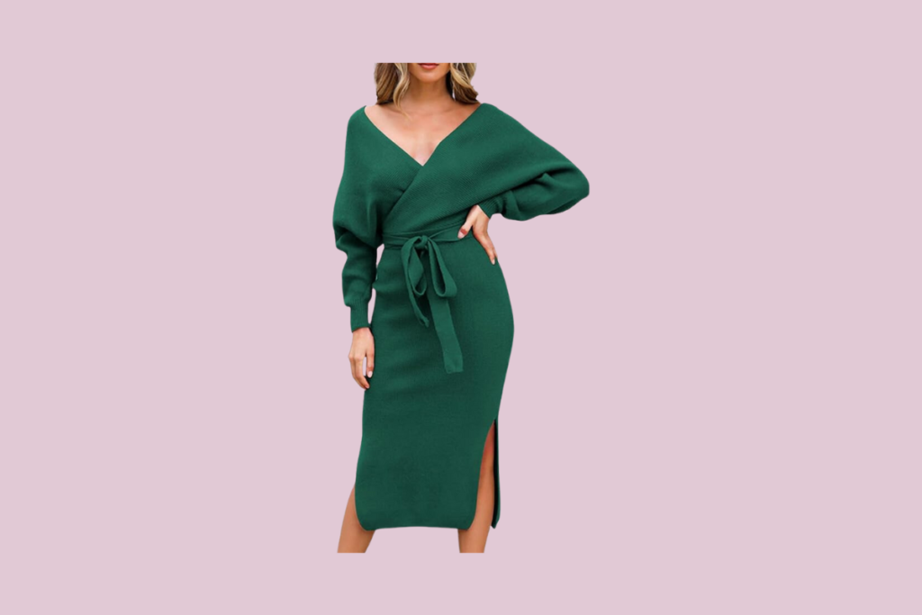 Green Sweater Wrap Dress